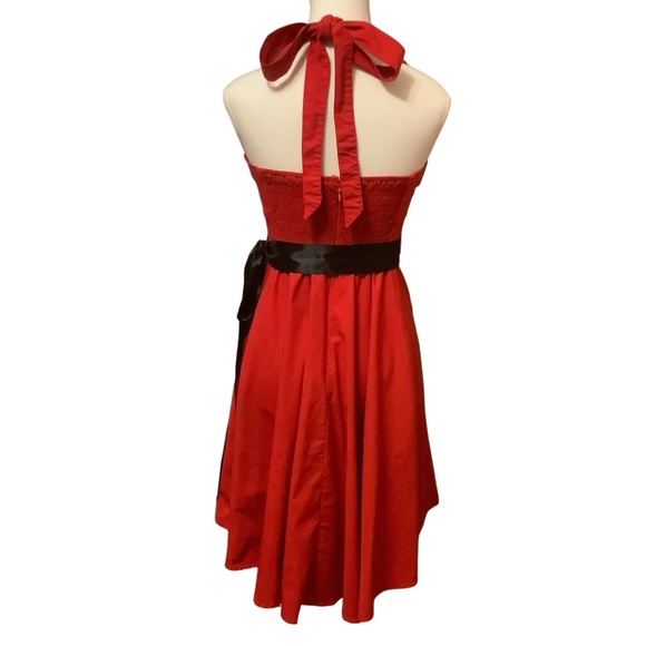 GRACE KARIN VINTAGE 1950’S STYLE HALTER FIT & FLAIRE RED DRESS/ Size S - Picture 3 of 11